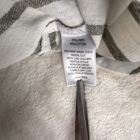 per se Tunic Womens M Striped Linen Blend Shirt Top Roll Tab Sleeve - Picture 3 of 9